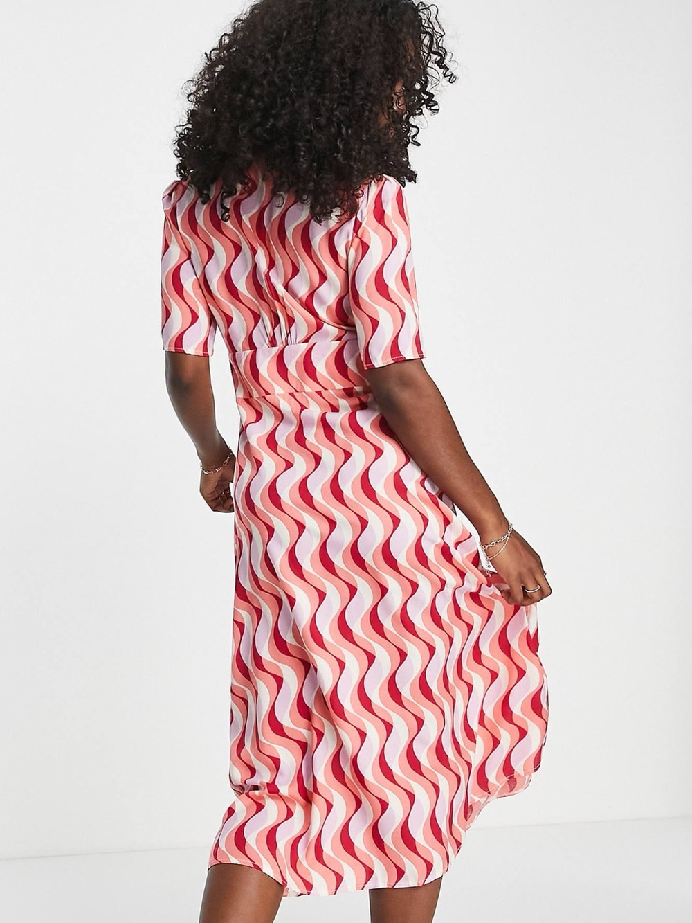 Anthropologie Nobody’s Child Alexa Red + Pink Wavy Button-Front Midi Dress - Picture 7 of 11